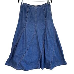Liz Claiborne Sz 6 Y2K Vtg Trumpet Flared Denim Maxi Skirt Blue Seamed Boho